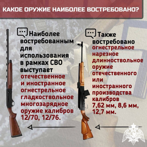 Росгвардия информирует жителей Курской области о возможности передать оружие и боеприпасы для нужд СВО